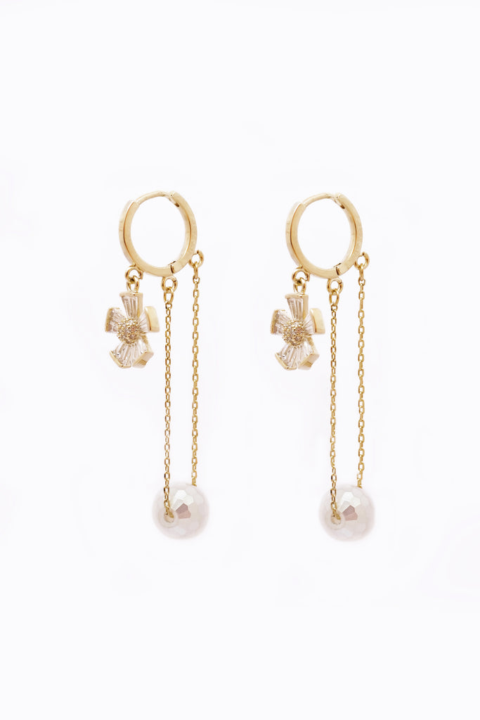 Flora Pearl American Diamond Earrings - Long Earrings for Girls