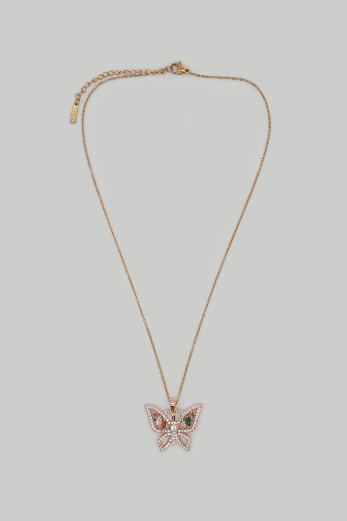 Butterfly CZ Rose Gold Pendant - Butterfly Necklace