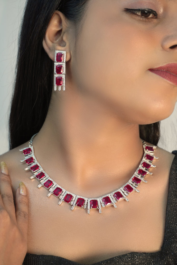 Ruby Stone American Diamond Necklace Set -  Latest Diamond Necklace Designs