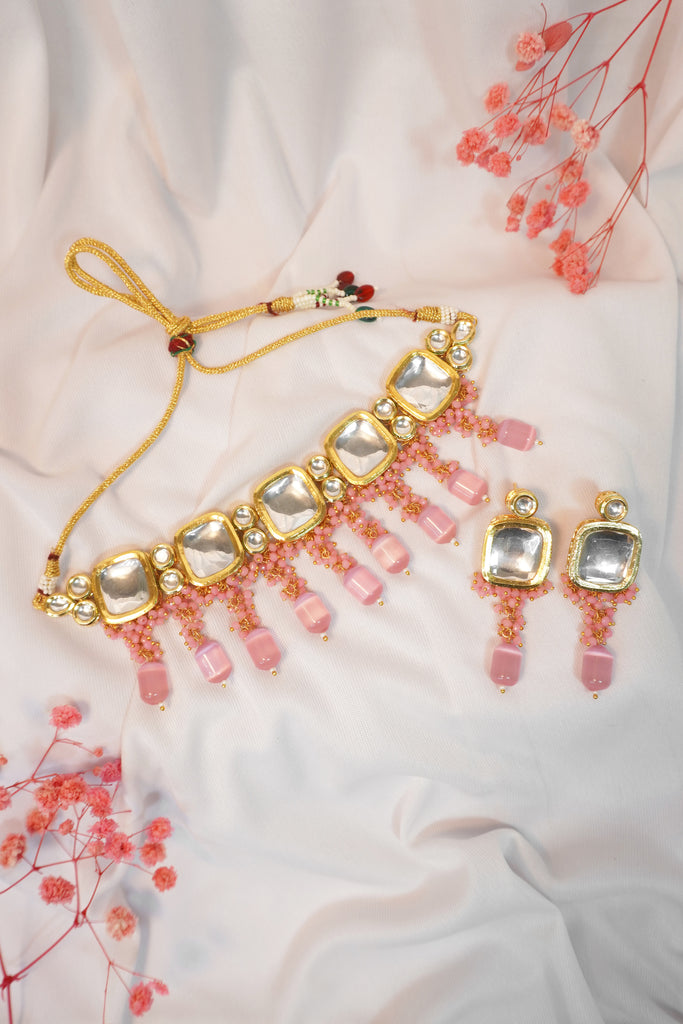 Polki Kundan Necklace Set with Monalisa Beads