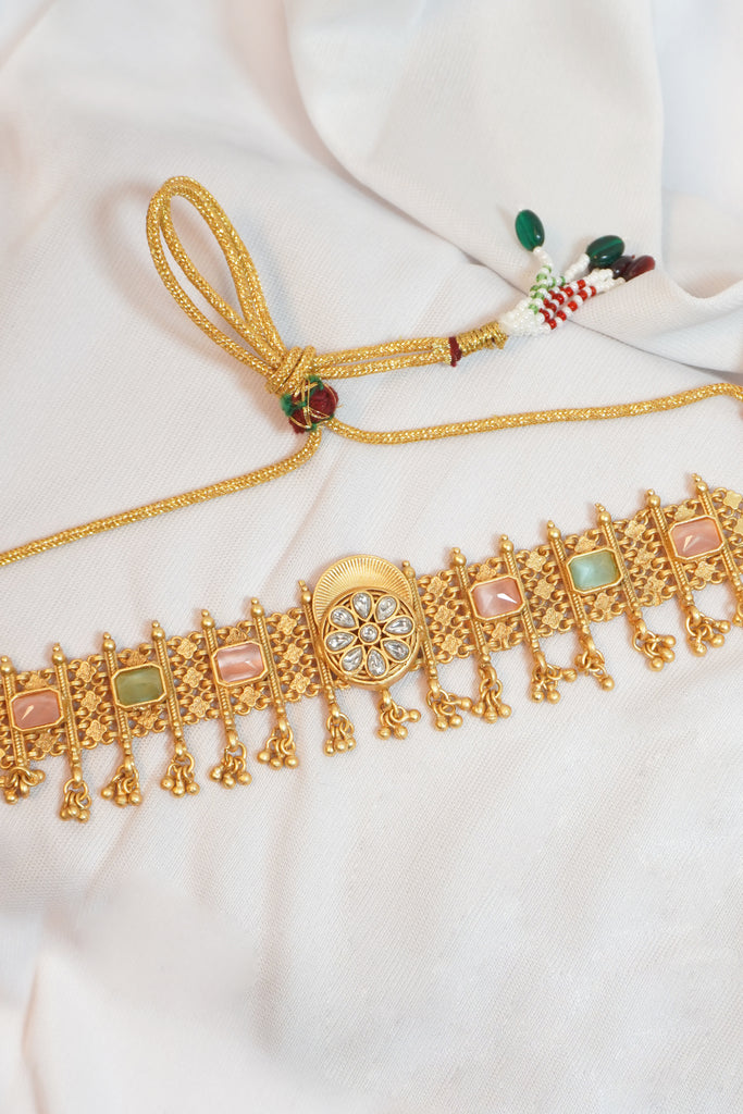 Pink Stone Jewellery Set - Choker Necklace Pink Stone