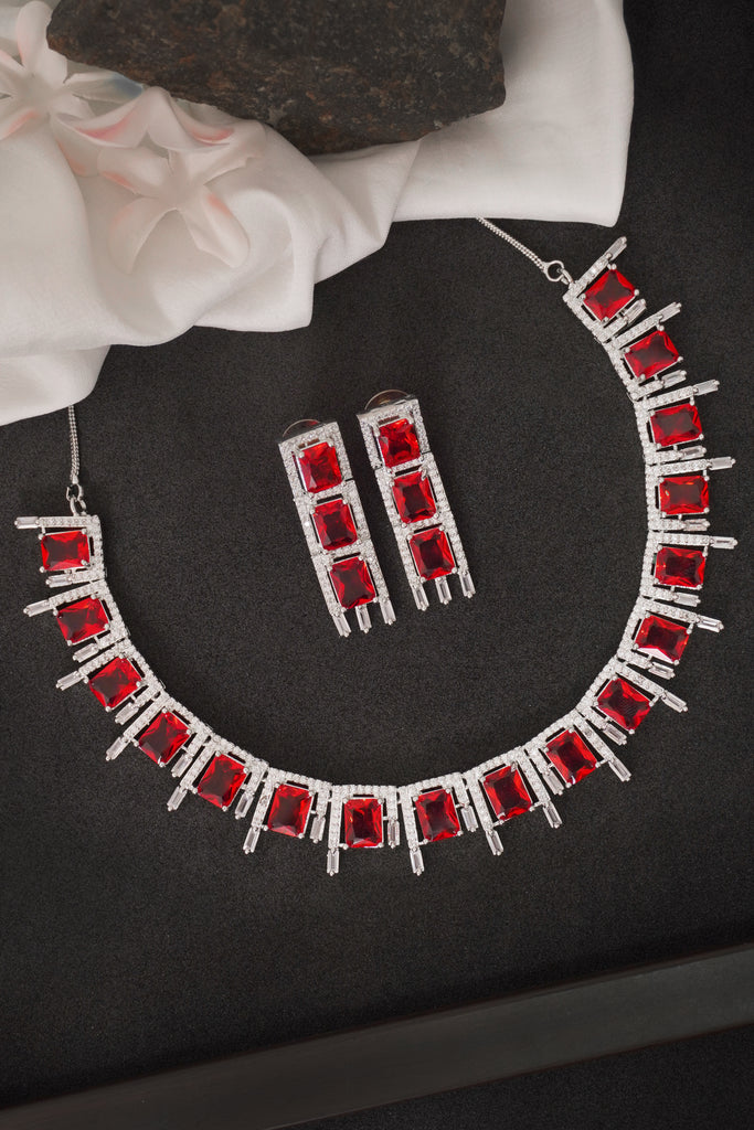 Hydro-Ruby Stone American Diamond Necklace Set