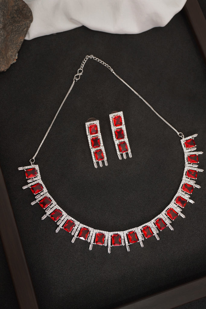 Hydro-Ruby Stone American Diamond Necklace Set