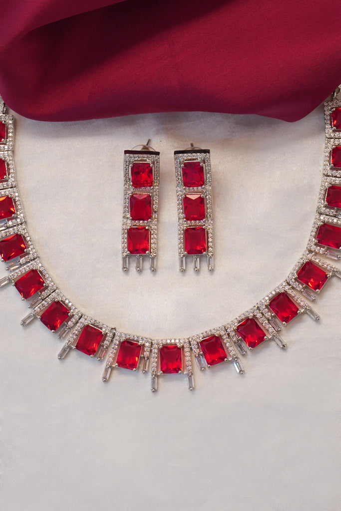 Hydro-Ruby Stone American Diamond Necklace Set - American Diamond Jewellery