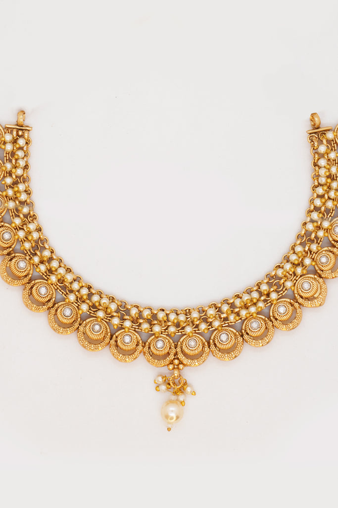 Traditional 18k Gold Plated (CZ Studded) Filigree Necklace Set