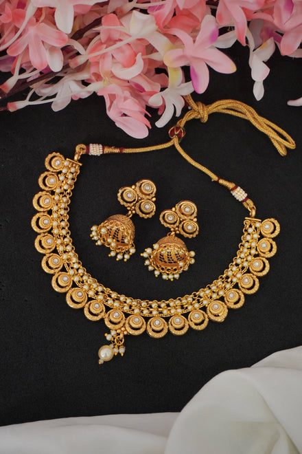 Gold Plated Green and Red Stone Necklace Set by Niscka - Gale Ka Haar