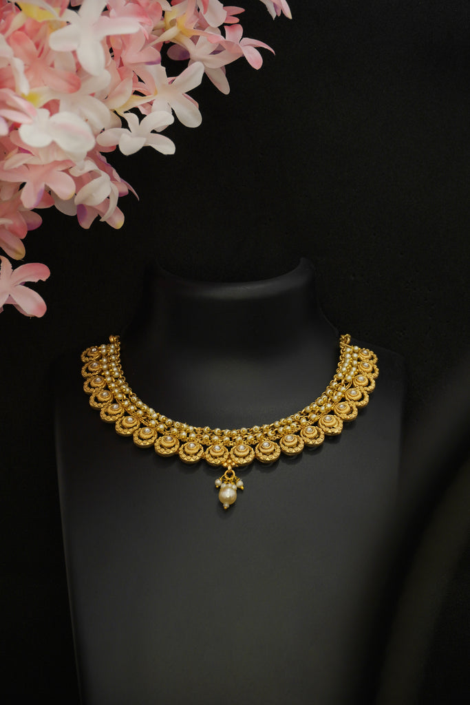 Traditional 18k Gold Plated (CZ Studded) Filigree Necklace Set -  Ladies Designer Necklace 