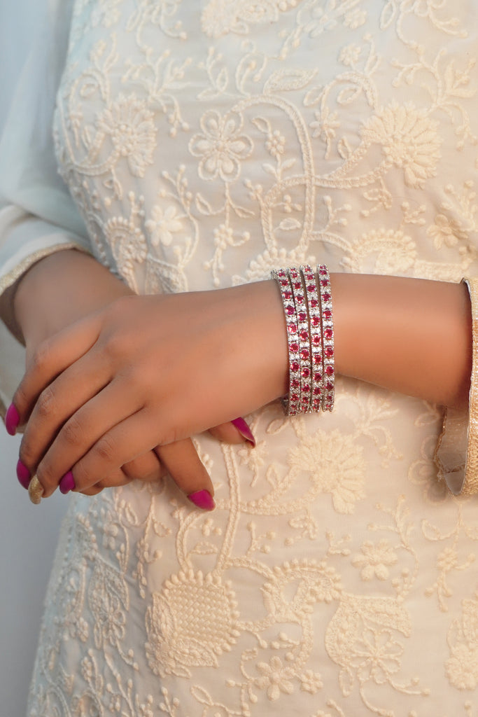 Red Hydro Stone American Diamond Bangles