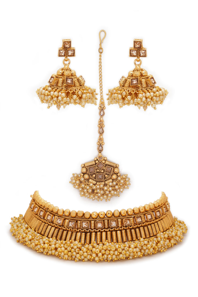 18k Gold Plated Traditional Pearl Drop Set Necklace Set - Online Shopping for Necklaces Designs - Jewellery Set for marriage