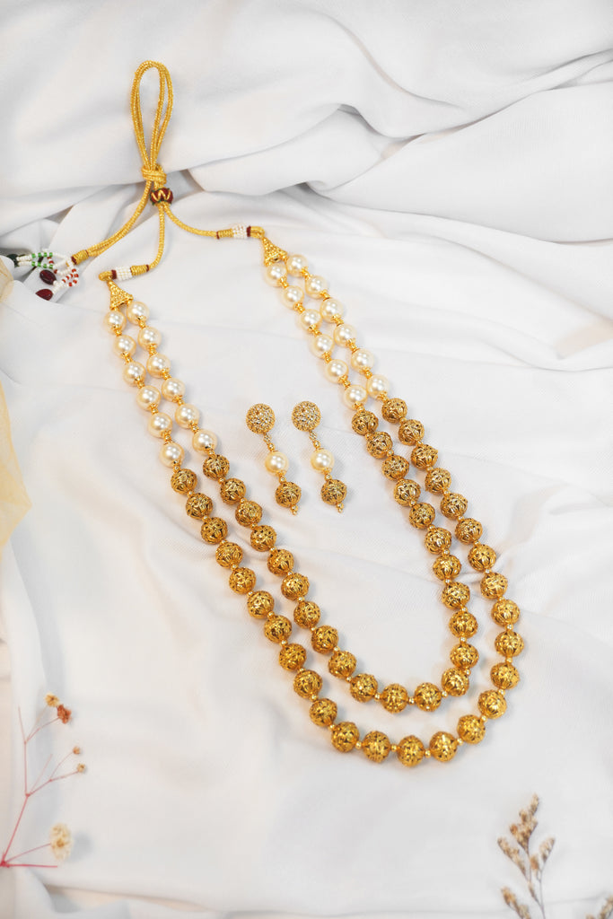 24K Gold Plated Matar Mala with Pearls - Best Matar Mala Gold Designs