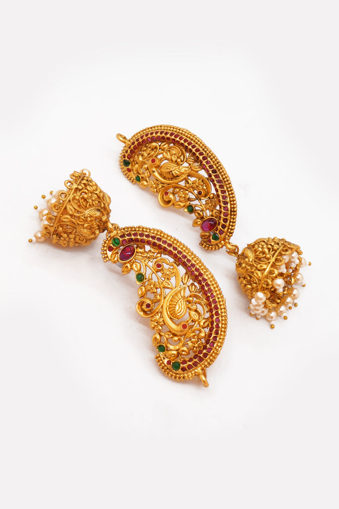 Peacock Matte Gold Toned Jhumka Earrings - Women's Earrings -  Women's Jewellery