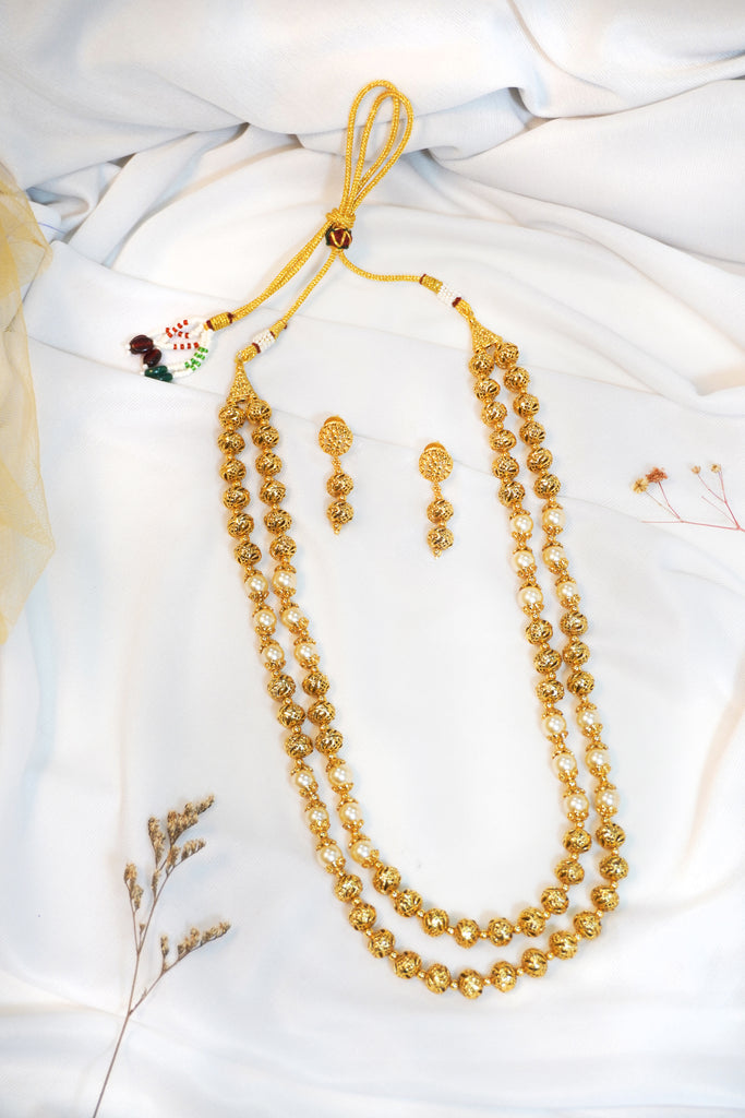 24K Gold Plated Traditional Matar Mala with Pearls-Traditional gold Matar mala