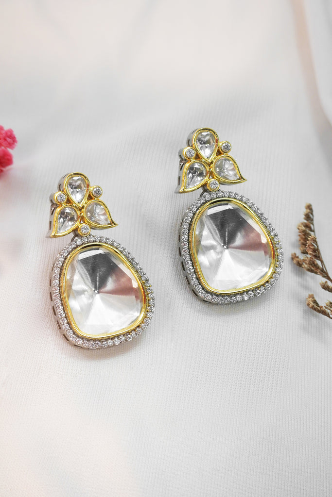Silver Plated Designer Polki Kundan Earring - Polki Kundan Earrings