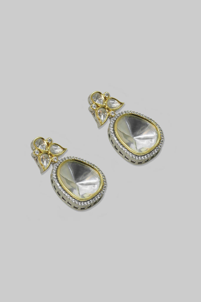 Designer Polki Kundan Earring - Silver Polki Earrings