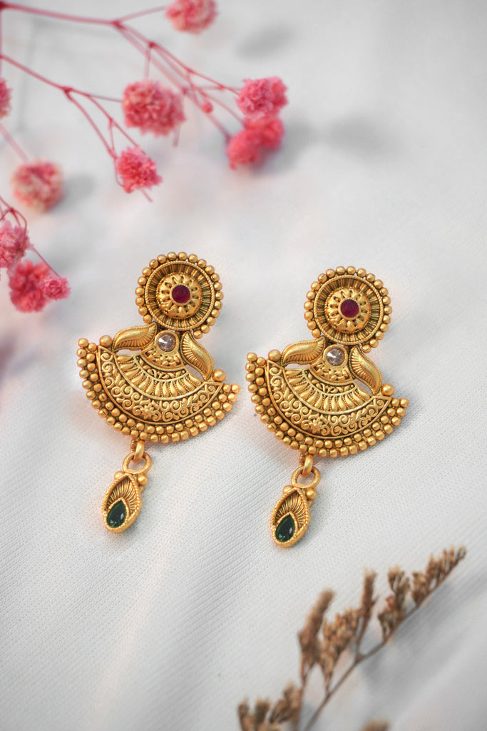 Traditional 24K Gold Plated Drop Earring with Matte Finish - Stylish Earrings for Girls - इयररिंग