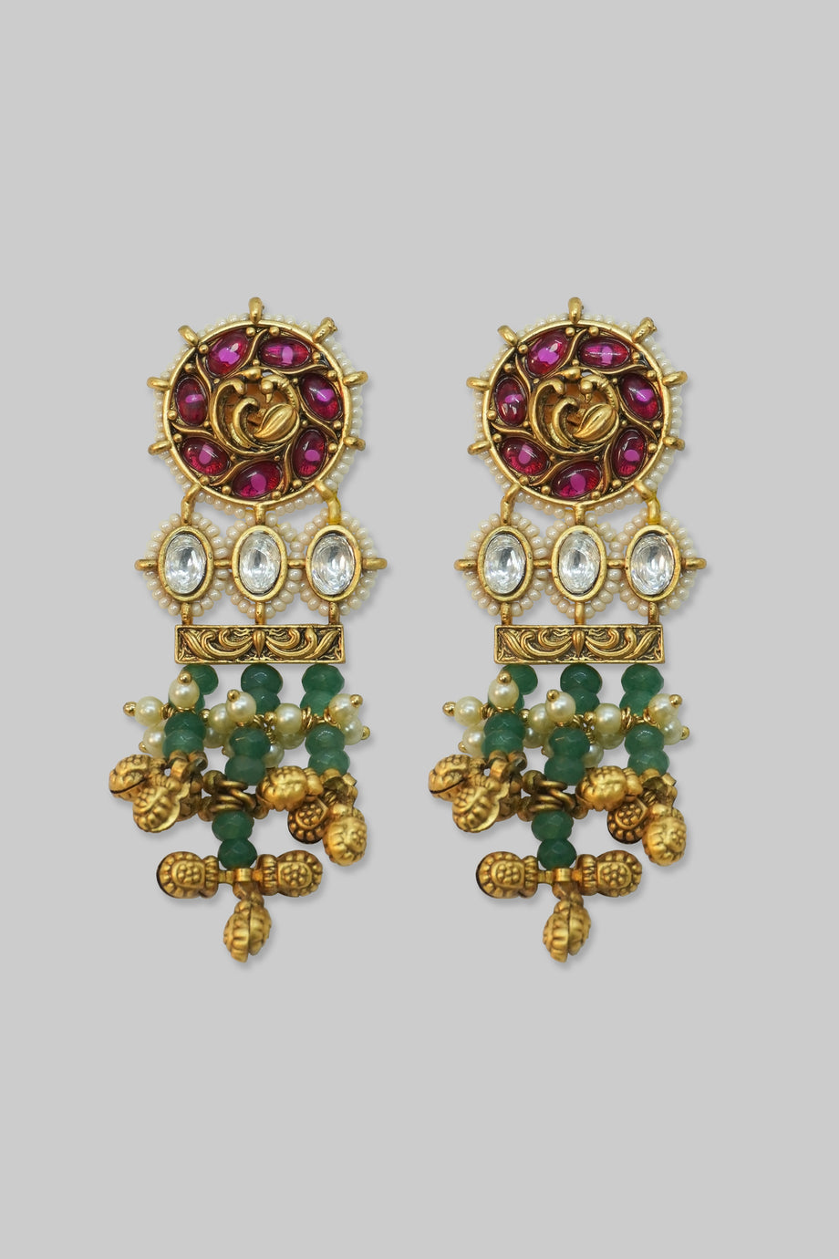 Estele Gold Plated Traditional Chandbali Earrings with Pearl & Kundan