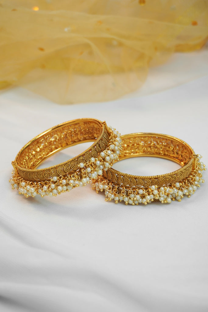 24k Gold Plated Kada with Beads - Gold Plated Bangles - Gold Kada Design