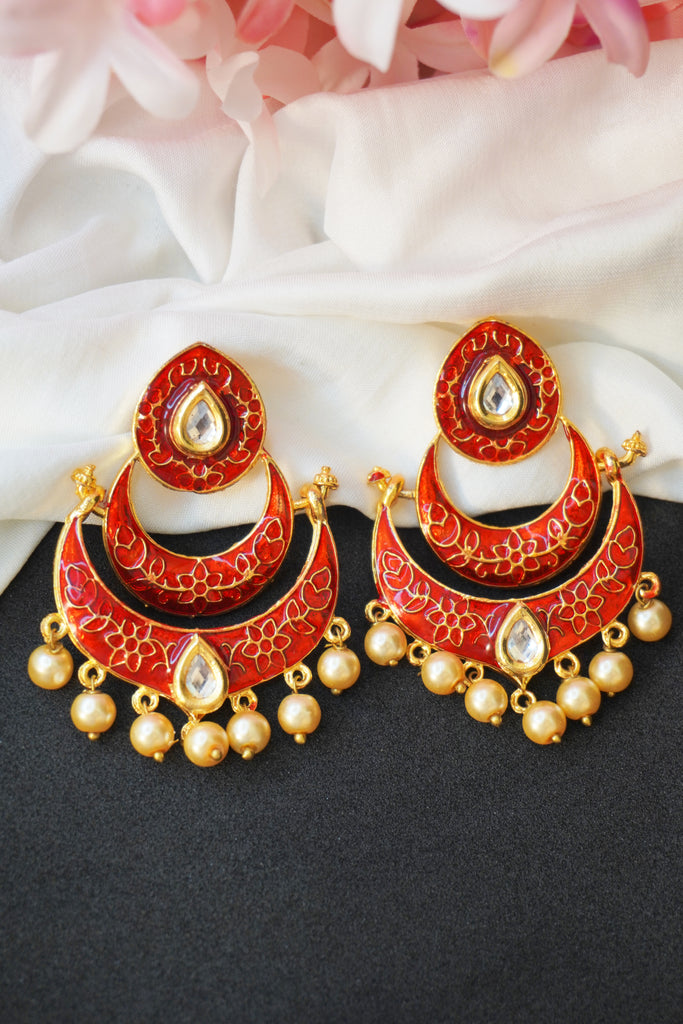 Red Color Fancy Meenakari Earring - Earrings