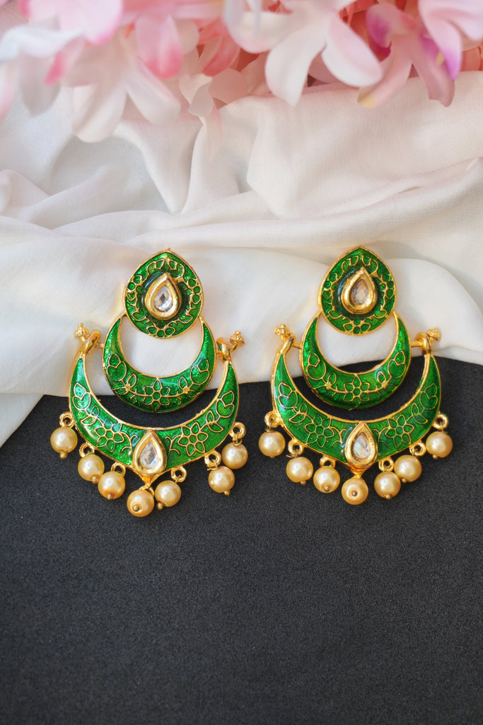 Green Color Designer Meenakari Earring - Earrings for girls under 500