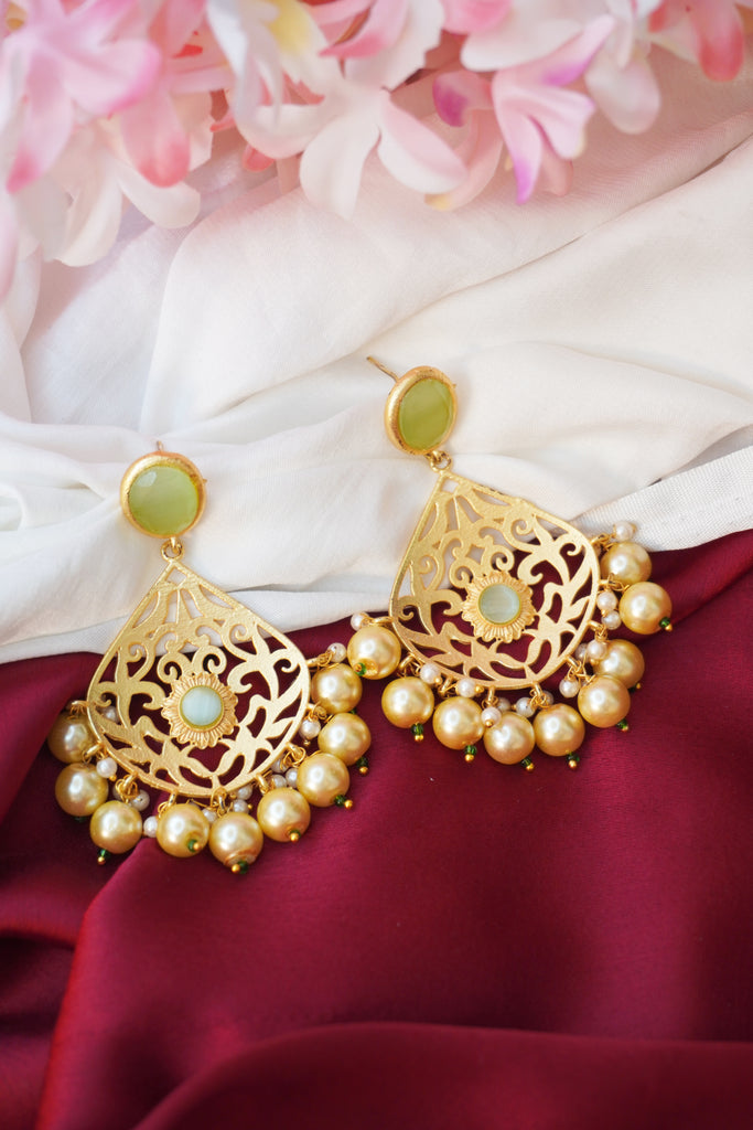 Green Color Gold Plated Meenakari Earring - Earrings