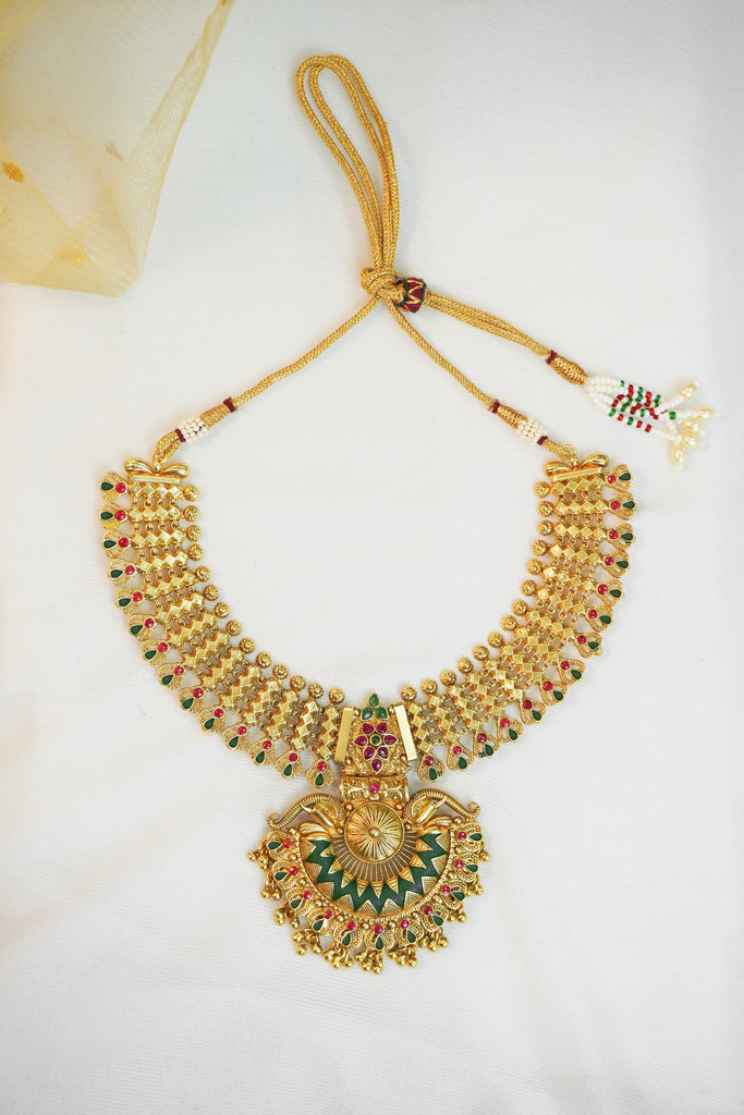 Antique Temple Jewellery Set For Marriage - Temple Jewellery Choker Gold