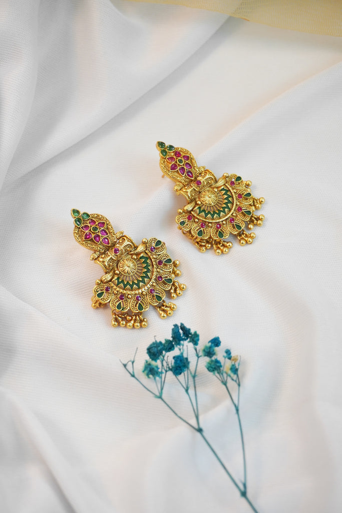 Temple Jewellery Set For Marriage - Matte Finish Jewellery Earrings