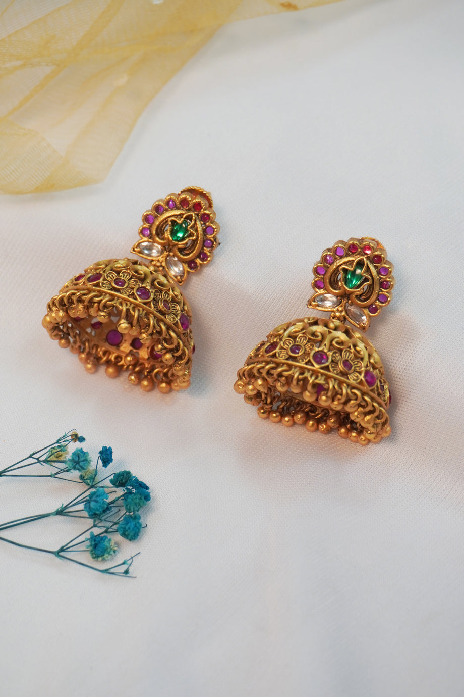 Pink Jhumka Earrings With Studded Kundan 407JW11