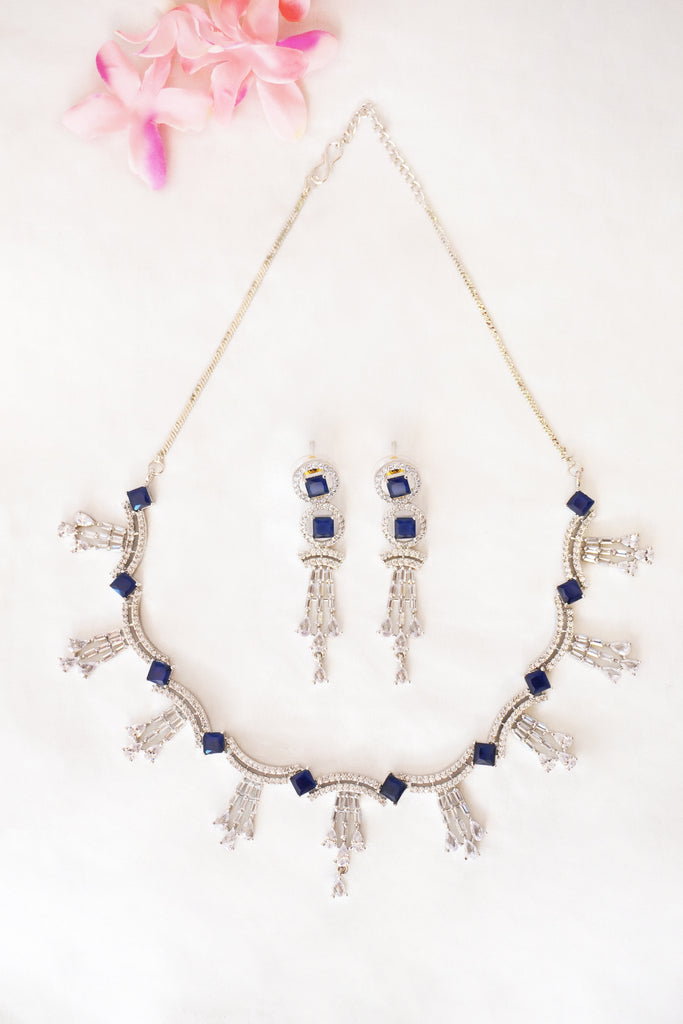 Blue Stone American Diamond Necklace Set - Necklaces For Girls
