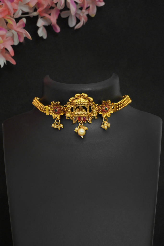 18K Gold Plated Dulhan Doli Choker Necklace Set - Choker Set Design
