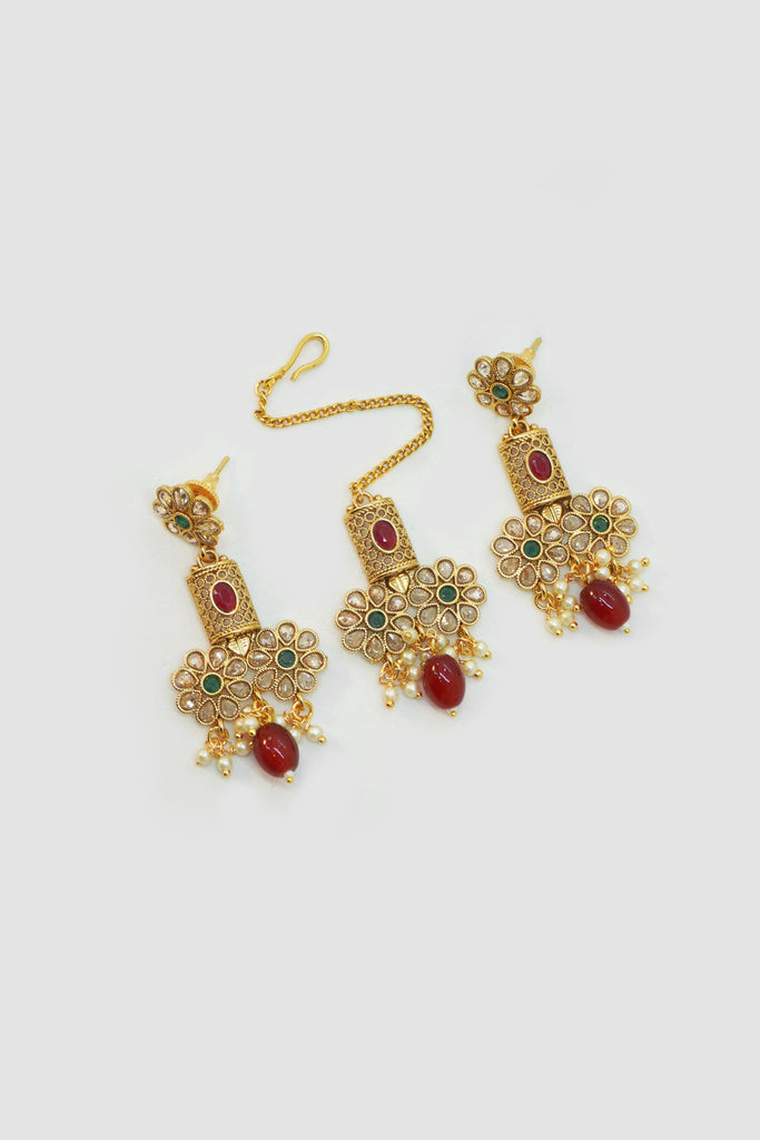 red pearl earrings