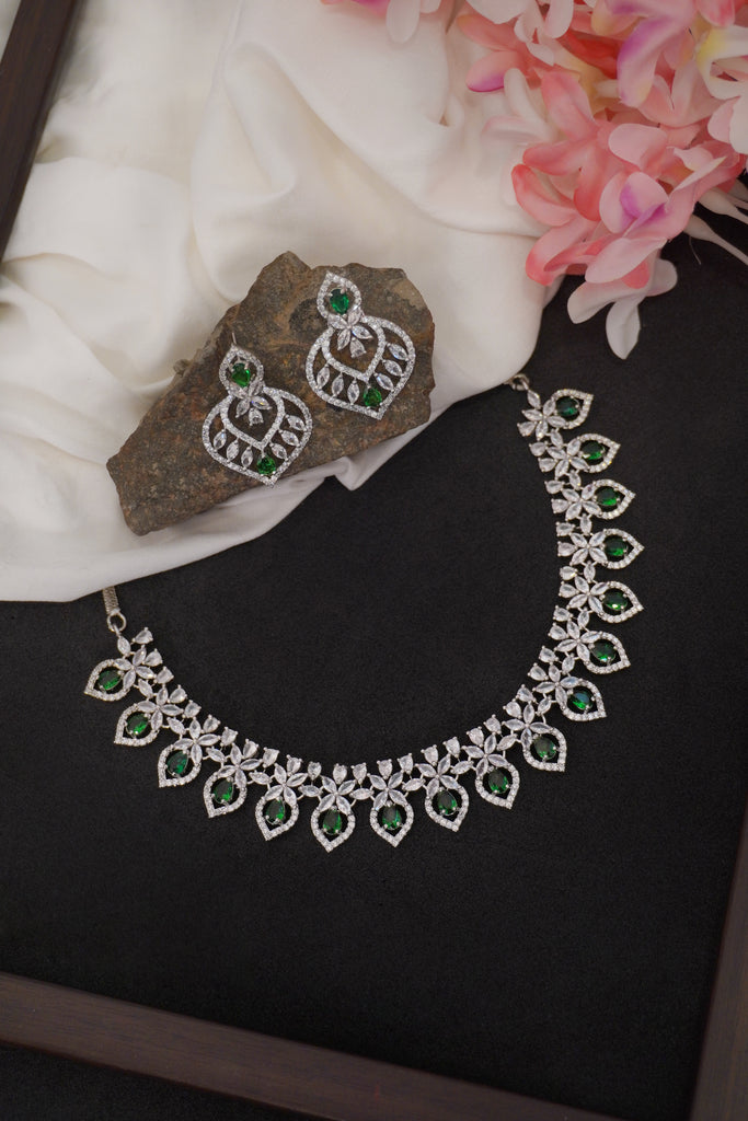 Emerald Stone Cubic Zirconia Necklace Set