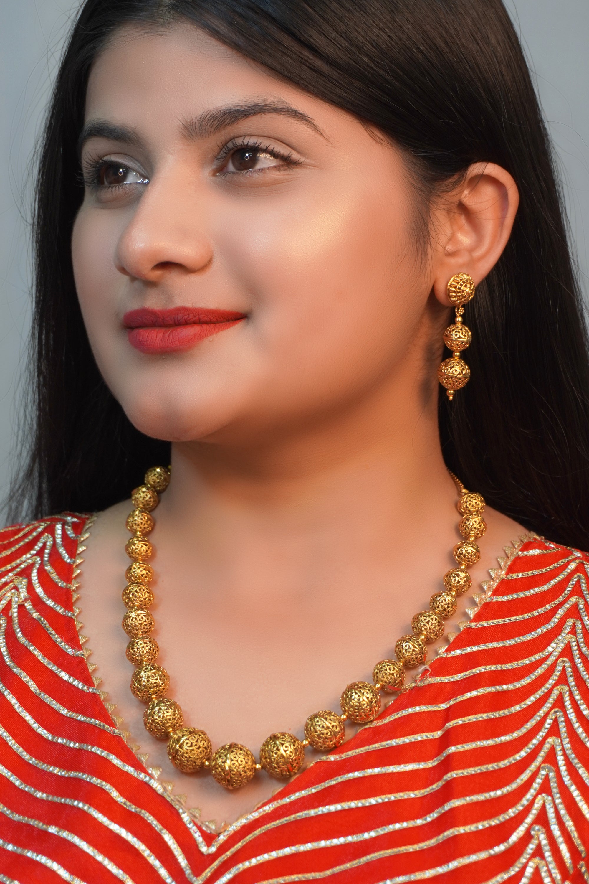 24K Gold Plated Matar Mala with Earrings by Niscka Matar Mala Gold