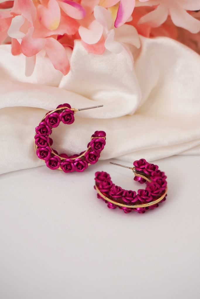Open Hoop Purple Rose Earrings - Ladies Earrings - Fashion Earrings online