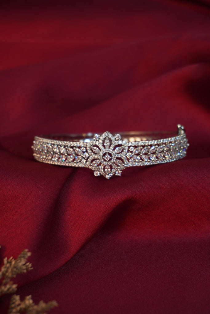 American Diamond Silver Plated Openable Flower Bracelet - Silver bracelet for Ladies