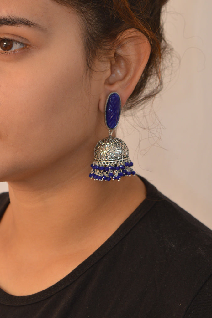 Oxidized Swanky Jhumki Indigo Colour Earring - Earring  for Saree