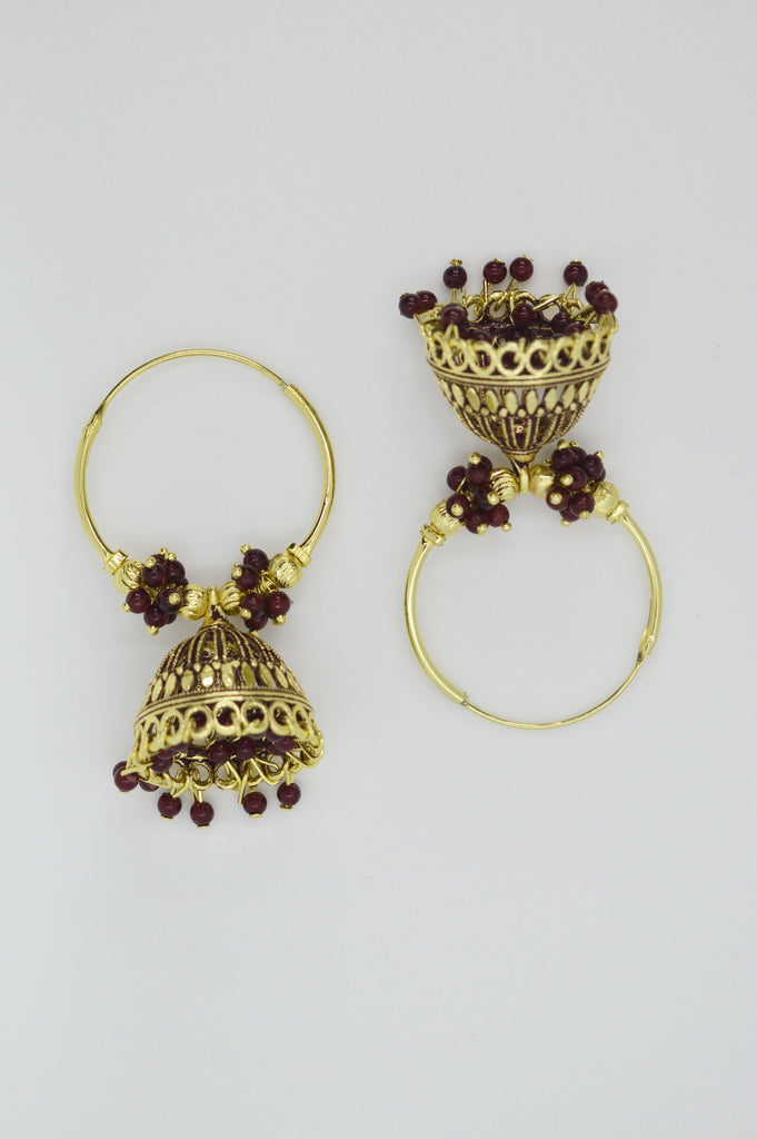 Maroon Gold Plated Hoops Earring Online - Niscka 