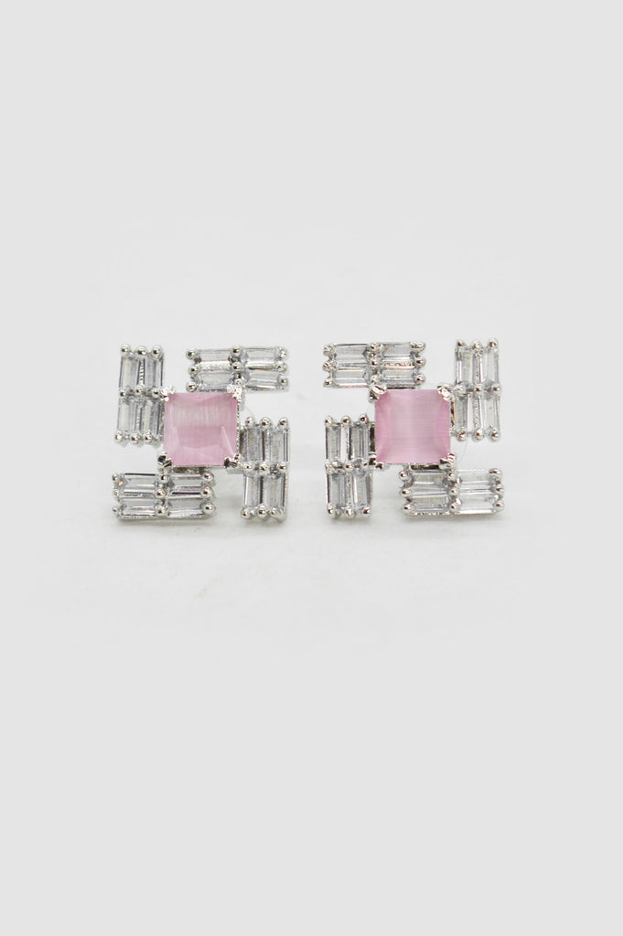 Pink Stone Swatic Charm Studs - Buy Pink Stone Earrings Online In India