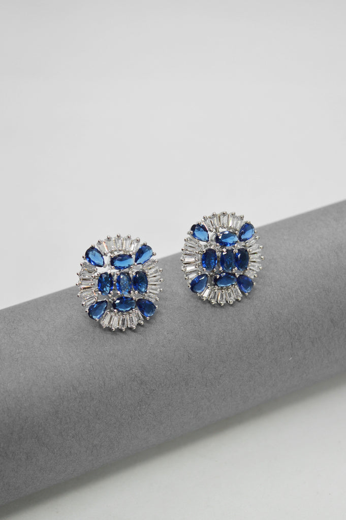 Blue and Silver American Diamond Earrings - Diamond Earrings Designs - Earrings