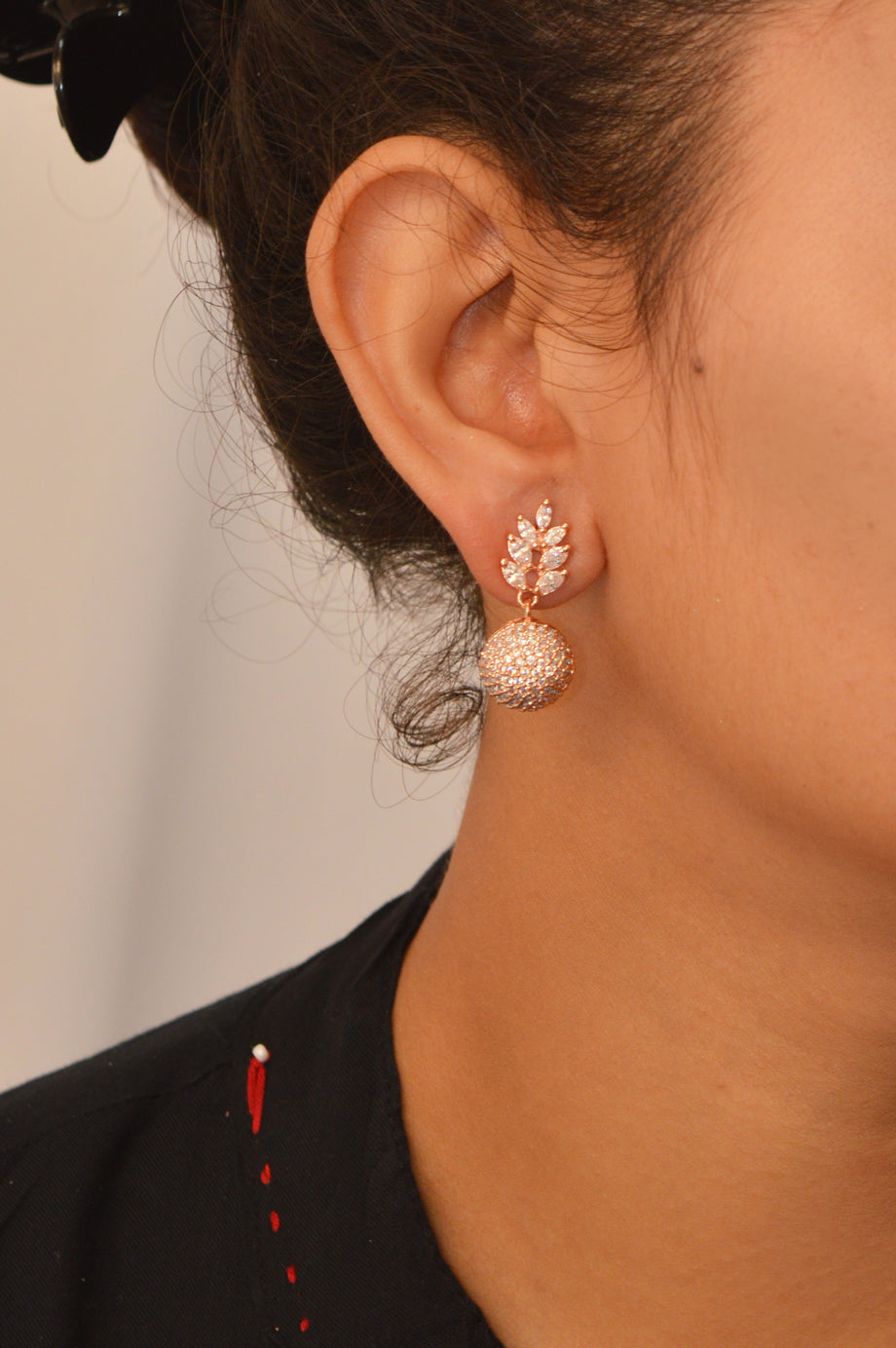 Rose Gold Plated White American Diamond Ear Studs Fashion Jewelry