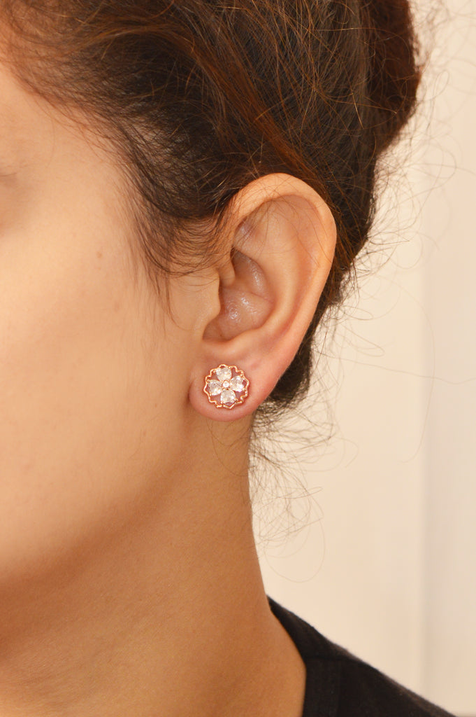Stunning American Diamond Gold Plated Stud Earring - Fashion Earrings Online