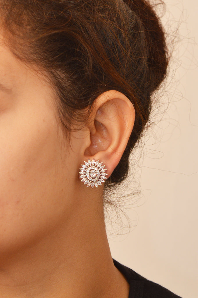 American Diamond Silver Plated Stylish Stud Earrings -  ‎Fancy Earrings - Stud Earrings