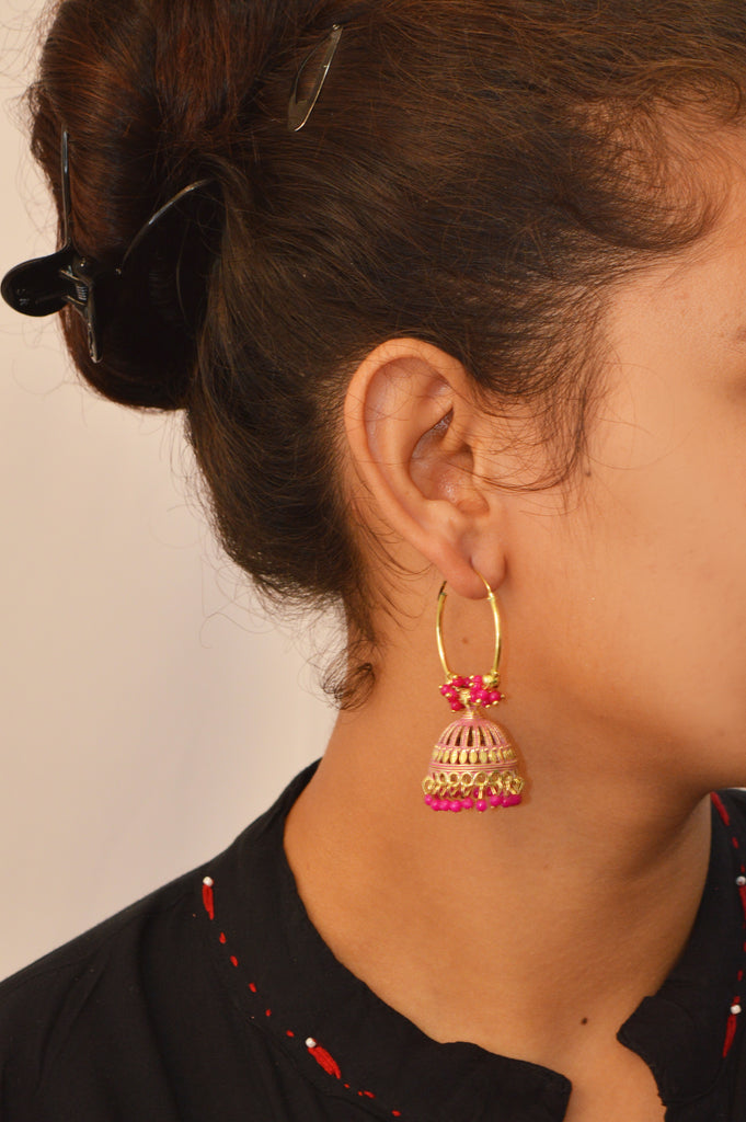 Pink Gold Plated Hoops Earring
