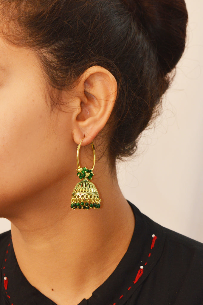 Green Gold Plated Hoops Earring