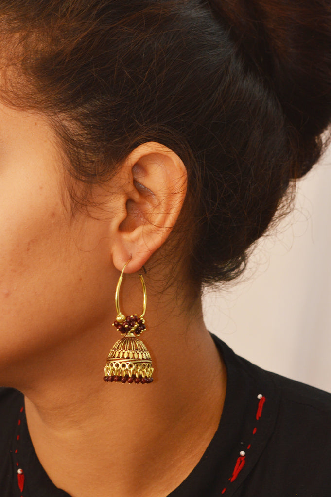Maroon Gold Plated Hoops Earring