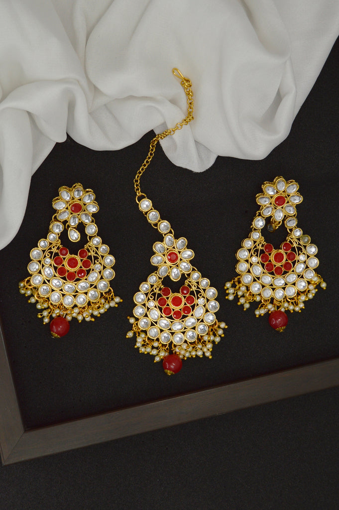 Red Gold Kundan Stone Necklace Set