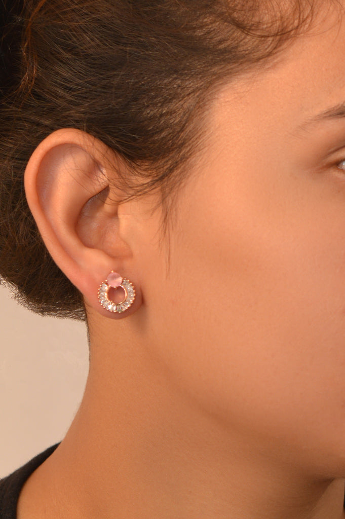 American Diamond Pink Stone Rose Gold Plated Earring - Buy Earrings for Women 