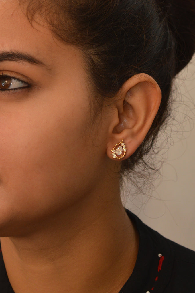 Drop Designed American Diamond Gold Plated Earring - Stylish Earrings