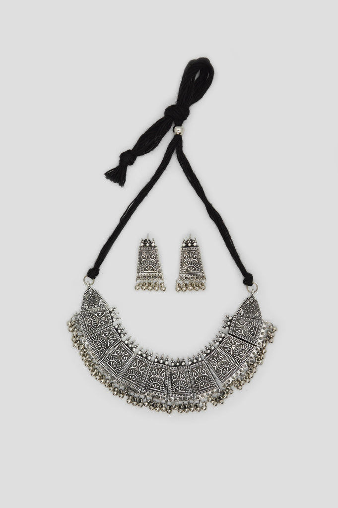 Boho Look Oxidized Necklace Set With Earring - Buy Oxidised Jewellery