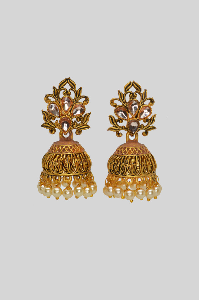Vintage Kundan Stone Jhumka Earrings - Earrings 