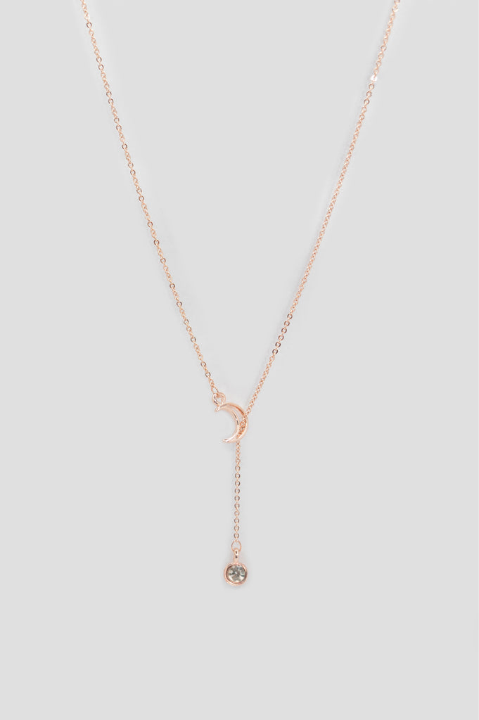 Crescent Moon With American Diamond Pendant Online - Chain Necklace - Beautiful Necklace Designs